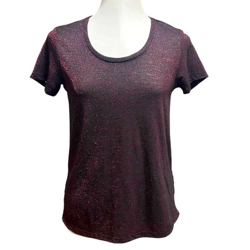 Scotch & Soda Glitter Red Short Sleeve Shirt Top Women’s Medium Holiday Sparkle